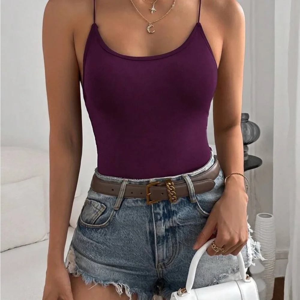 SHEIN Burgundy Strappy Backless Bodysuit - Picture 4 of 7